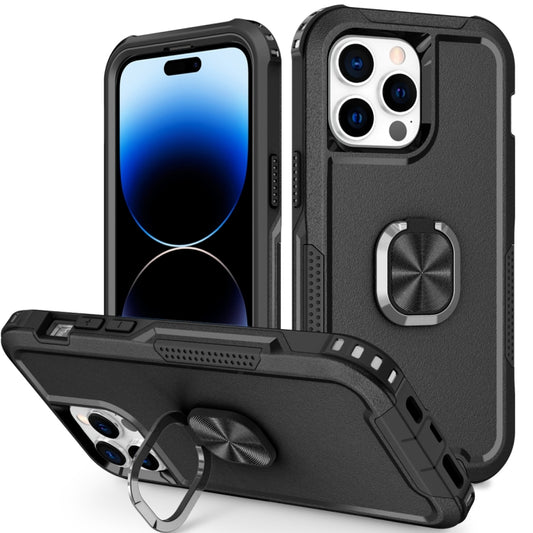 For iPhone 14 Pro Max 3 in 1 Ring Holder Phone Case (Black) - iPhone 14 Pro Max Cases by buy2fix | Online Shopping UK | buy2fix