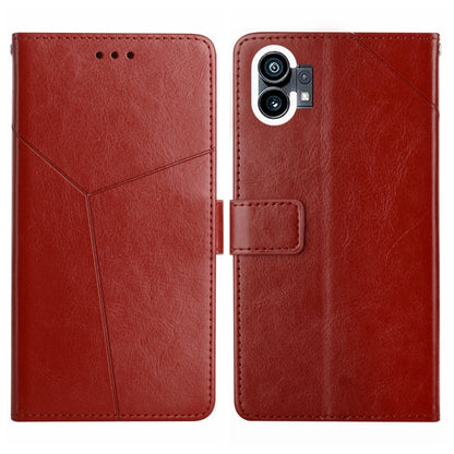 For Nothing Phone 1 HT01 Y-shaped Pattern Flip Leather Phone Case(Brown) - Nothing Cases by buy2fix | Online Shopping UK | buy2fix