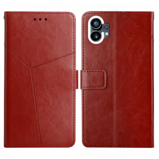 For Nothing Phone 1 HT01 Y-shaped Pattern Flip Leather Phone Case(Brown) - Nothing Cases by buy2fix | Online Shopping UK | buy2fix