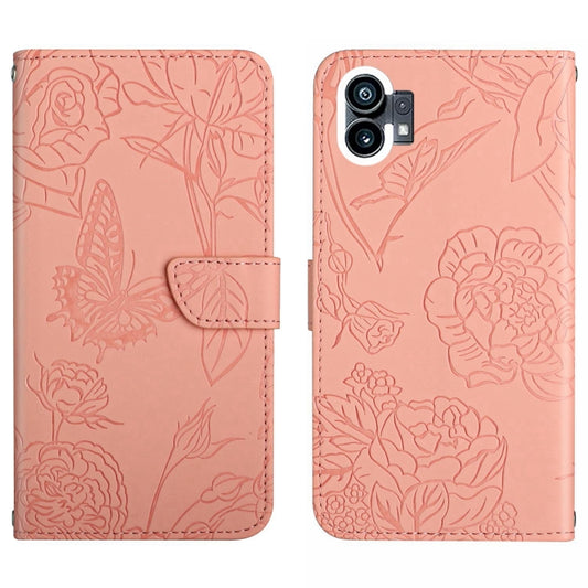 For Nothing Phone 1 HT03 Skin Feel Butterfly Embossed Flip Leather Phone Case(Pink) - Nothing Cases by buy2fix | Online Shopping UK | buy2fix