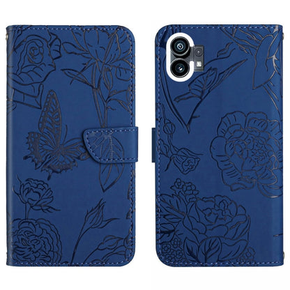 For Nothing Phone 1 HT03 Skin Feel Butterfly Embossed Flip Leather Phone Case(Blue) - Nothing Cases by buy2fix | Online Shopping UK | buy2fix