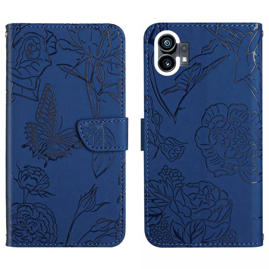 For Nothing Phone 1 HT03 Skin Feel Butterfly Embossed Flip Leather Phone Case(Blue) - Nothing Cases by buy2fix | Online Shopping UK | buy2fix