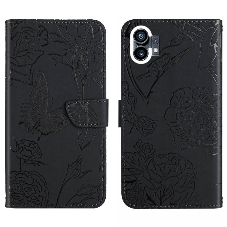 For Nothing Phone 1 HT03 Skin Feel Butterfly Embossed Flip Leather Phone Case(Black) - Nothing Cases by buy2fix | Online Shopping UK | buy2fix