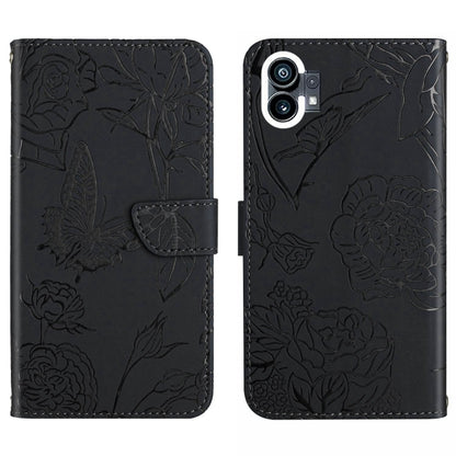 For Nothing Phone 1 HT03 Skin Feel Butterfly Embossed Flip Leather Phone Case(Black) - Nothing Cases by buy2fix | Online Shopping UK | buy2fix