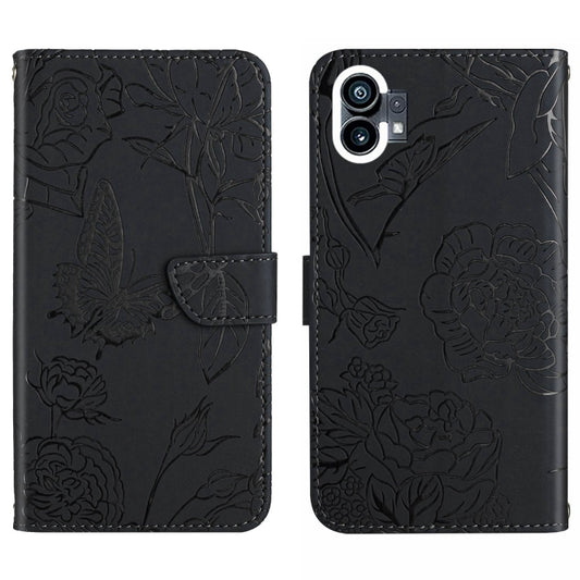 For Nothing Phone 1 HT03 Skin Feel Butterfly Embossed Flip Leather Phone Case(Black) - Nothing Cases by buy2fix | Online Shopping UK | buy2fix