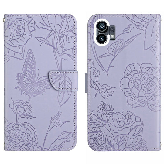 For Nothing Phone 1 HT03 Skin Feel Butterfly Embossed Flip Leather Phone Case(Purple)