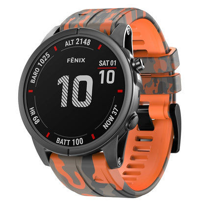 For Garmin Fenix 7 Camouflage Silicone Watch Band(Orange) - Watch Bands by buy2fix | Online Shopping UK | buy2fix