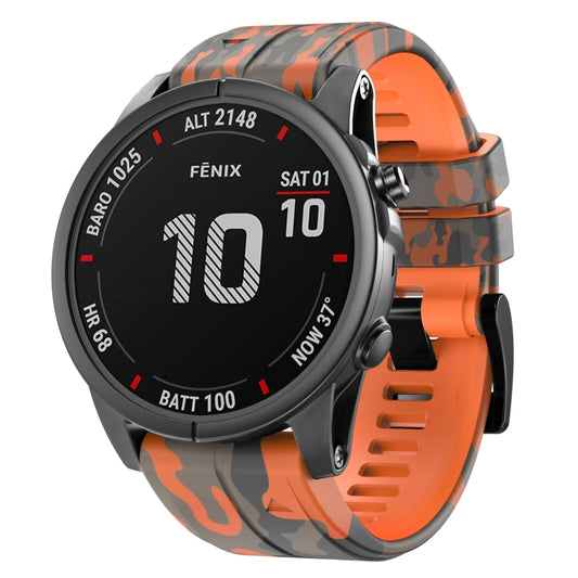 For Garmin Fenix 7 Camouflage Silicone Watch Band(Orange) - Watch Bands by buy2fix | Online Shopping UK | buy2fix