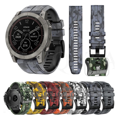 For Garmin Fenix 7 Camouflage Silicone Watch Band(Orange) - Watch Bands by buy2fix | Online Shopping UK | buy2fix