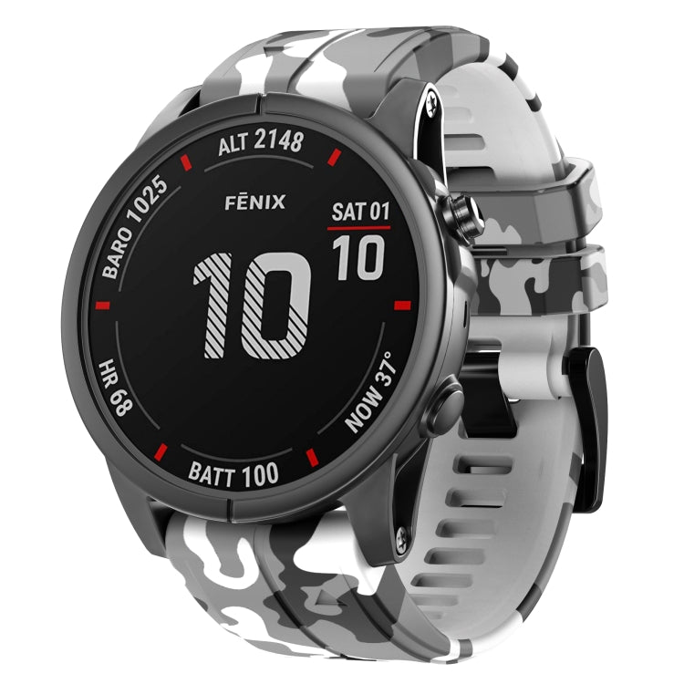 For Garmin Fenix 7X Camouflage Silicone Watch Band(White) - Watch Bands by buy2fix | Online Shopping UK | buy2fix