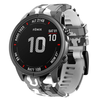 For Garmin Fenix 7X Camouflage Silicone Watch Band(White) - Watch Bands by buy2fix | Online Shopping UK | buy2fix