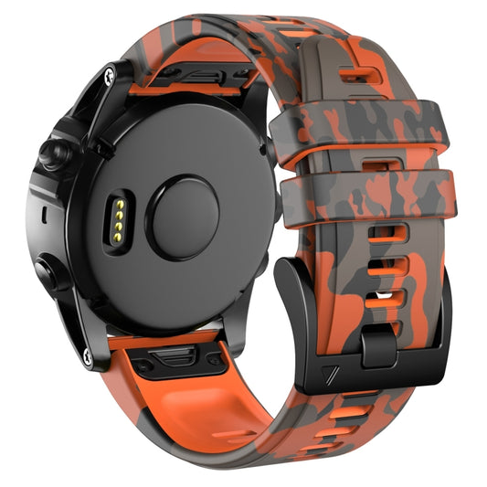 For Garmin Fenix 7X Camouflage Silicone Watch Band(Orange) - Watch Bands by buy2fix | Online Shopping UK | buy2fix