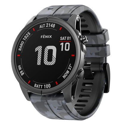 For Garmin Fenix 7X Camouflage Silicone Watch Band(Grey) - Watch Bands by buy2fix | Online Shopping UK | buy2fix