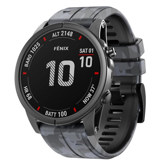 For Garmin Fenix 7X Camouflage Silicone Watch Band(Grey) - Watch Bands by buy2fix | Online Shopping UK | buy2fix