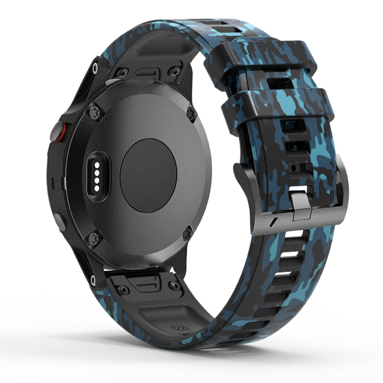 For Garmin Fenix 7X Camouflage Silicone Watch Band(Blue) - Watch Bands by buy2fix | Online Shopping UK | buy2fix