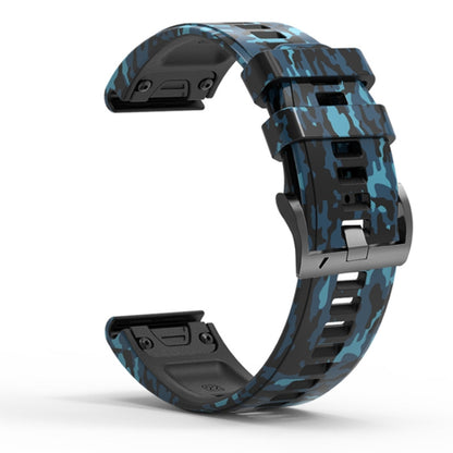 For Garmin Fenix 7X Camouflage Silicone Watch Band(Blue) - Watch Bands by buy2fix | Online Shopping UK | buy2fix