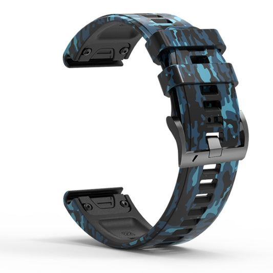 For Garmin Fenix 7X Camouflage Silicone Watch Band(Blue) - Watch Bands by buy2fix | Online Shopping UK | buy2fix