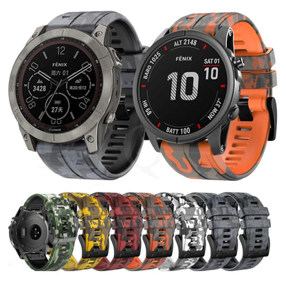 For Garmin Fenix 7X Camouflage Silicone Watch Band(White) - Watch Bands by buy2fix | Online Shopping UK | buy2fix