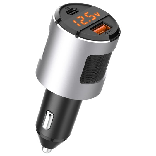 SC01 65W QC3.0 + PD Dual Ports Car Charger with Voltage Display(Silver) - Car Charger by buy2fix | Online Shopping UK | buy2fix