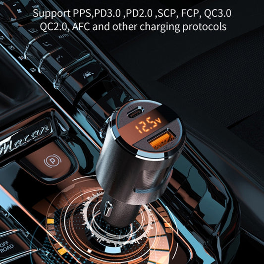 SC01 65W QC3.0 + PD Dual Ports Car Charger with Voltage Display(Silver) - Car Charger by buy2fix | Online Shopping UK | buy2fix