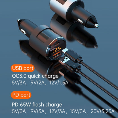 SC01 65W QC3.0 + PD Dual Ports Car Charger with Voltage Display(Silver) - Car Charger by buy2fix | Online Shopping UK | buy2fix