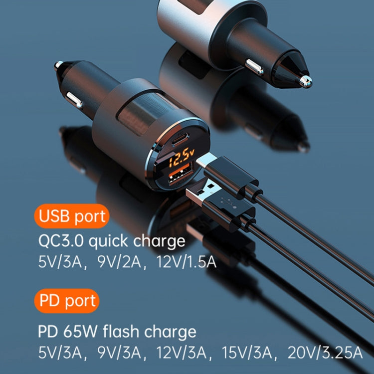 SC01 65W QC3.0 + PD Dual Ports Car Charger with Voltage Display(Black) - Car Charger by buy2fix | Online Shopping UK | buy2fix