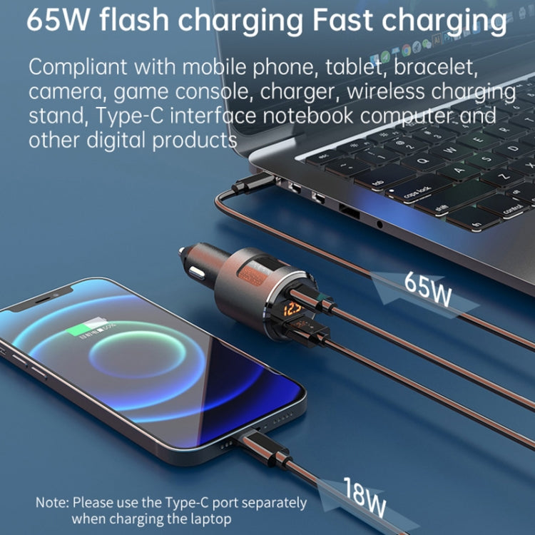 SC01 65W QC3.0 + PD Dual Ports Car Charger with Voltage Display(Black) - Car Charger by buy2fix | Online Shopping UK | buy2fix