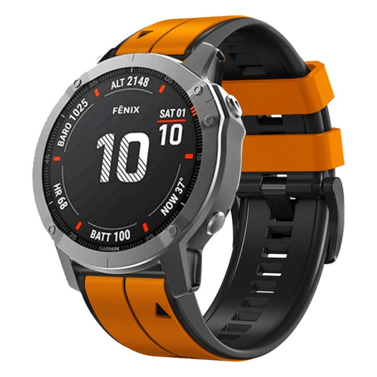 For Garmin Fenix 7X Vertical Stripes Two-color Silicone Watch Band(Orange Black) - Watch Bands by buy2fix | Online Shopping UK | buy2fix
