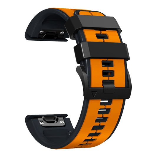 For Garmin Fenix 7X Vertical Stripes Two-color Silicone Watch Band(Orange Black) - Watch Bands by buy2fix | Online Shopping UK | buy2fix