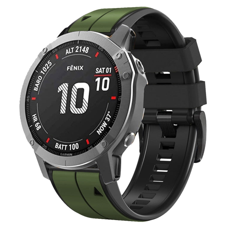 For Garmin Fenix 7X Vertical Stripes Two-color Silicone Watch Band(Army Green Black) - Watch Bands by buy2fix | Online Shopping UK | buy2fix