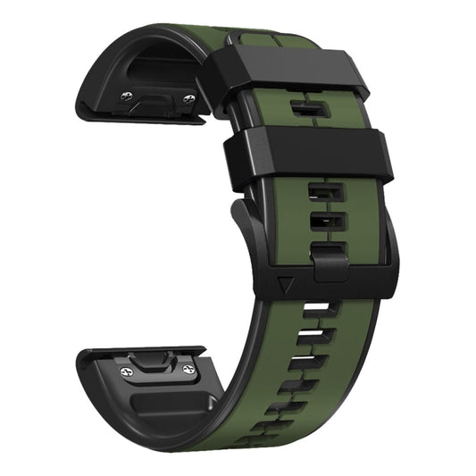 For Garmin Fenix 7X Vertical Stripes Two-color Silicone Watch Band(Army Green Black) - Watch Bands by buy2fix | Online Shopping UK | buy2fix
