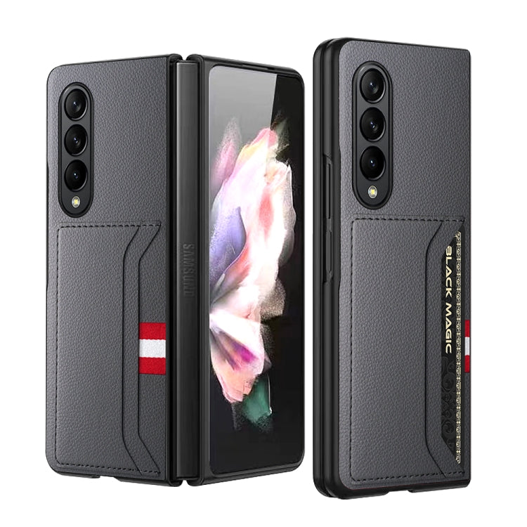 For Samsung Galaxy Z Fold4 5G GKK Litchi Texture Card Slot Phone Case(Grey) - Galaxy Z Fold4 5G Cases by GKK | Online Shopping UK | buy2fix