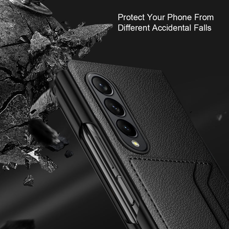 For Samsung Galaxy Z Fold4 5G GKK Litchi Texture Card Slot Phone Case(Grey) - Galaxy Z Fold4 5G Cases by GKK | Online Shopping UK | buy2fix