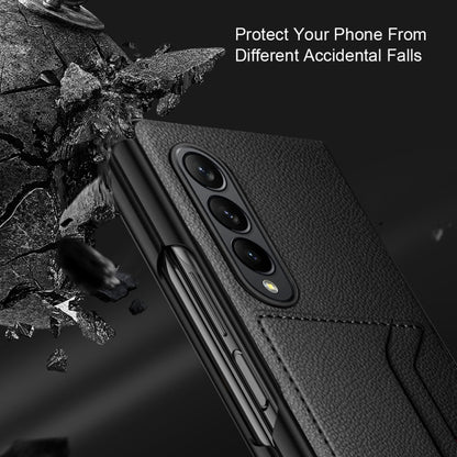 For Samsung Galaxy Z Fold4 5G GKK Litchi Texture Card Slot Phone Case(Grey) - Galaxy Z Fold4 5G Cases by GKK | Online Shopping UK | buy2fix