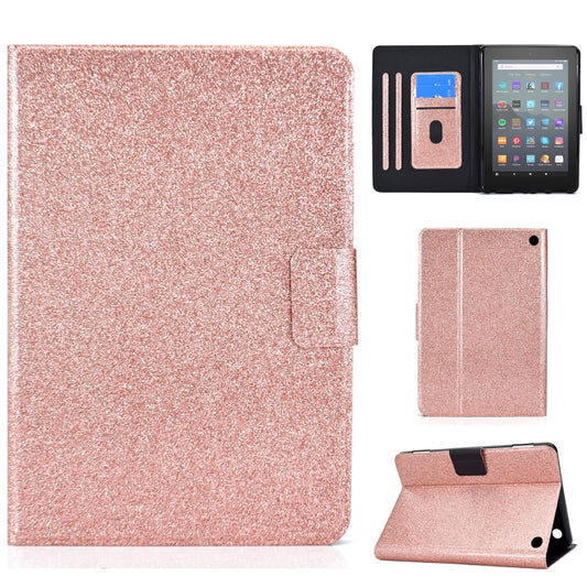 For Amazon Kindle Fire 7 2022 Varnish Glitter Powder Smart Leather Tablet Case(Rose Gold) - Amazon by buy2fix | Online Shopping UK | buy2fix