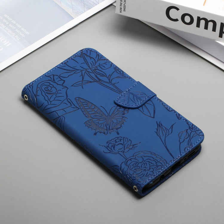 For OnePlus 10T / Ace Pro HT03 Skin Feel Butterfly Embossed Flip Leather Phone Case(Blue) - OnePlus Cases by buy2fix | Online Shopping UK | buy2fix