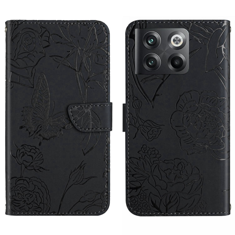 For OnePlus 10T / Ace Pro HT03 Skin Feel Butterfly Embossed Flip Leather Phone Case(Black) by buy2fix
