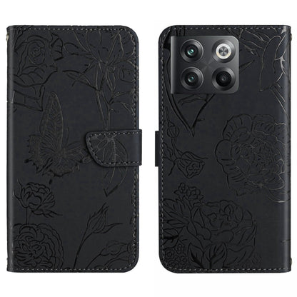 For OnePlus 10T / Ace Pro HT03 Skin Feel Butterfly Embossed Flip Leather Phone Case(Black) by buy2fix
