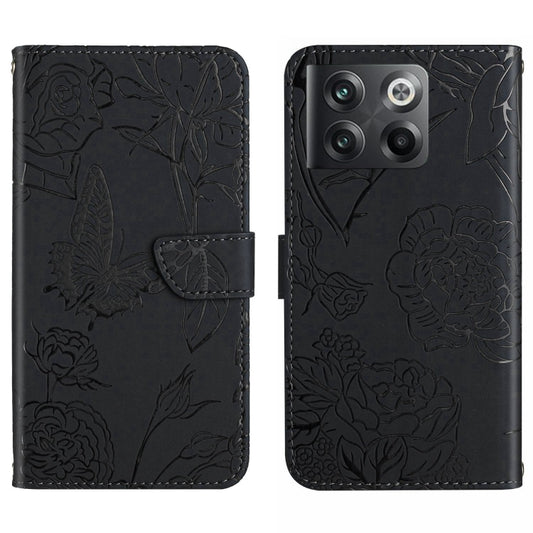 For OnePlus 10T / Ace Pro HT03 Skin Feel Butterfly Embossed Flip Leather Phone Case(Black) by buy2fix