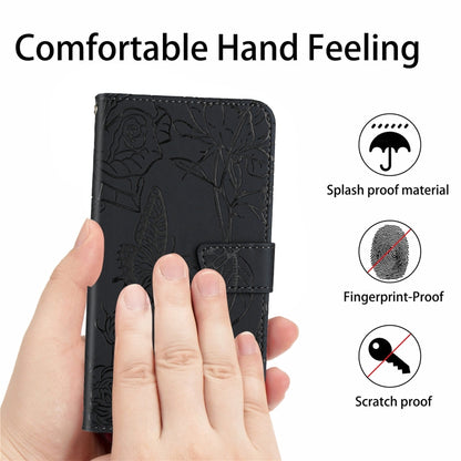 For OnePlus 10T / Ace Pro HT03 Skin Feel Butterfly Embossed Flip Leather Phone Case(Black) by buy2fix