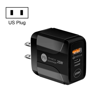 25W PD Type-C + QC3.0 USB Ports Travel Charger, Plug Type:US Plug(Black) - USB Charger by buy2fix | Online Shopping UK | buy2fix