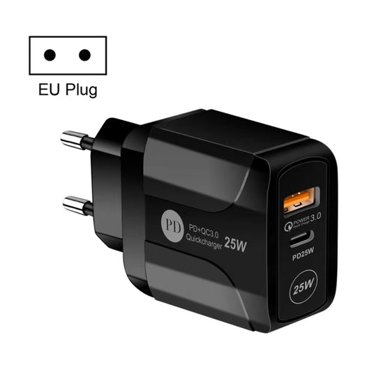 25W PD Type-C + QC3.0 USB Ports Travel Charger, Plug Type:EU Plug(Black) - USB Charger by buy2fix | Online Shopping UK | buy2fix