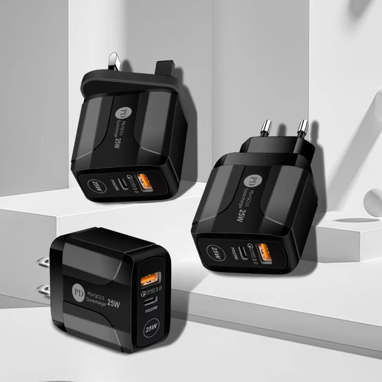 25W PD Type-C + QC3.0 USB Ports Travel Charger, Plug Type:EU Plug(Black) - USB Charger by buy2fix | Online Shopping UK | buy2fix