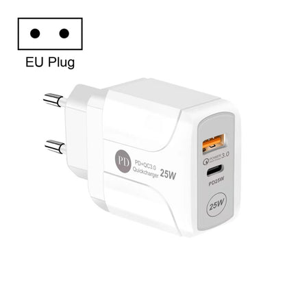 25W PD Type-C + QC3.0 USB Ports Travel Charger, Plug Type:EU Plug(White) - USB Charger by buy2fix | Online Shopping UK | buy2fix