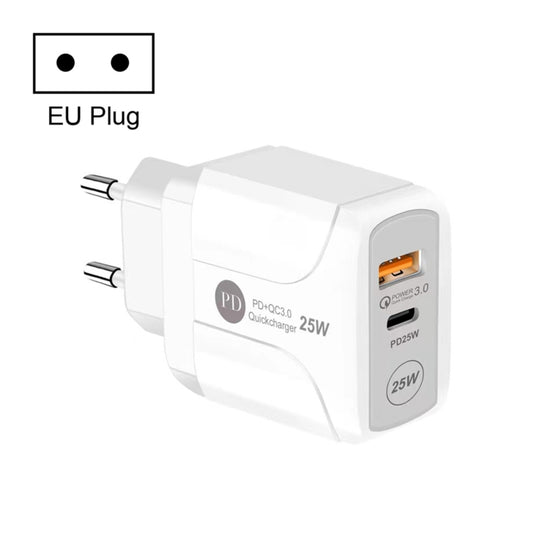25W PD Type-C + QC3.0 USB Ports Travel Charger, Plug Type:EU Plug(White) - USB Charger by buy2fix | Online Shopping UK | buy2fix
