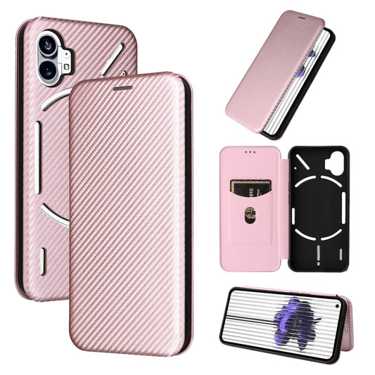 For Nothing Phone 1 Carbon Fiber Texture Flip Leather Phone Case(Pink) - Nothing Cases by buy2fix | Online Shopping UK | buy2fix