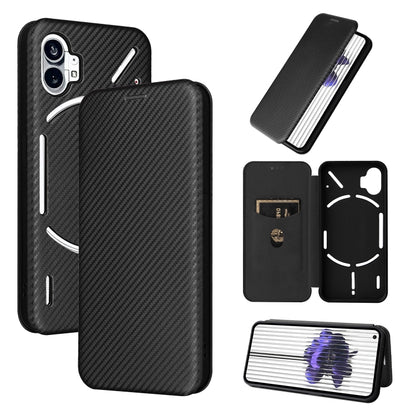 For Nothing Phone 1 Carbon Fiber Texture Flip Leather Phone Case(Black) - Nothing Cases by buy2fix | Online Shopping UK | buy2fix