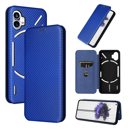 For Nothing Phone 1 Carbon Fiber Texture Flip Leather Phone Case(Blue) - Nothing Cases by buy2fix | Online Shopping UK | buy2fix