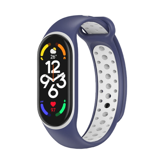 For Xiaomi Mi Band 7 Two-color Silicone Watch Band(Midnight Blue+White) - Watch Bands by buy2fix | Online Shopping UK | buy2fix