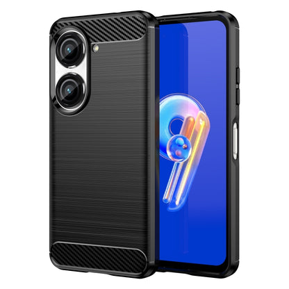 For Asus Zenfone 9 Brushed Texture Carbon Fiber TPU Case(Black) by buy2fix